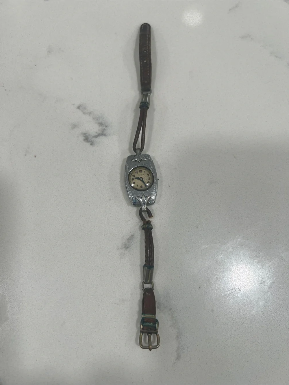 Vintage Vadis Brown Leather Wristwatch with Silver-Tone Case